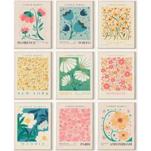 ALAYRA Flower Market Poster Set of 6, Abstract Flower Market Wall Art Prints, Vintage Colorful Floral Wall Art Decor, Boho Room Decor(8x10inch, Unframed) 01