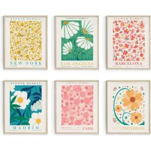 ALAYRA Flower Market Posters for Room Decor Aesthetic, Danish Pastel Room Decor, Floral Wall Art Prints for Girs Dorm Aesthetic Decor Unframed, 8x10in, Set of 6 01