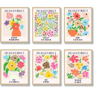 ALAYRA Flower Market Wall Art Prints Set of 6 Floral Art Poster Aesthetic Florist Botanical Plant Artwork Wall Decor Picture Abstract Minimalist Canvas Wall Art for Room (8"x10" UNFRAMED) 01