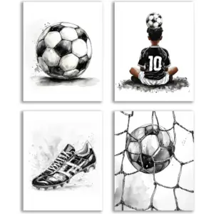 ALAYRA Football Canvas Wall Painting, Black Football Poster Wall Decor, Sports Themed Football Paintings for Bedroom Boys Room Teens Kids Playroom Home Decor Set of 4 (8X10 Inch) Unframed 02
