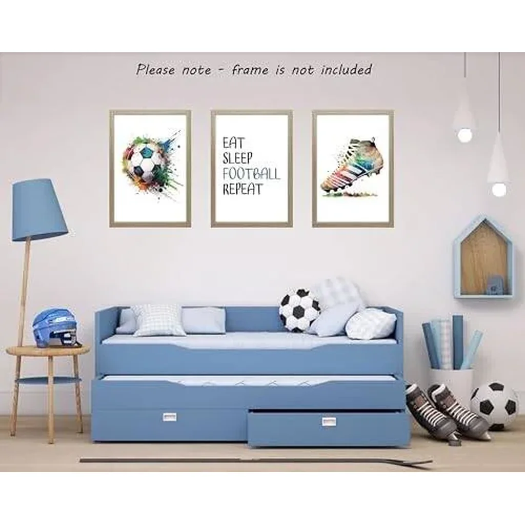 ALAYRA Football Set of 3 Unframed Prints - Boots and Ball With Quote Posters, Multi Watercolour Splash, Boys Girls Bedroom Wall Art, Soccer Decor, Eat Sleep Football Repeat (A4) 01 - Image 2