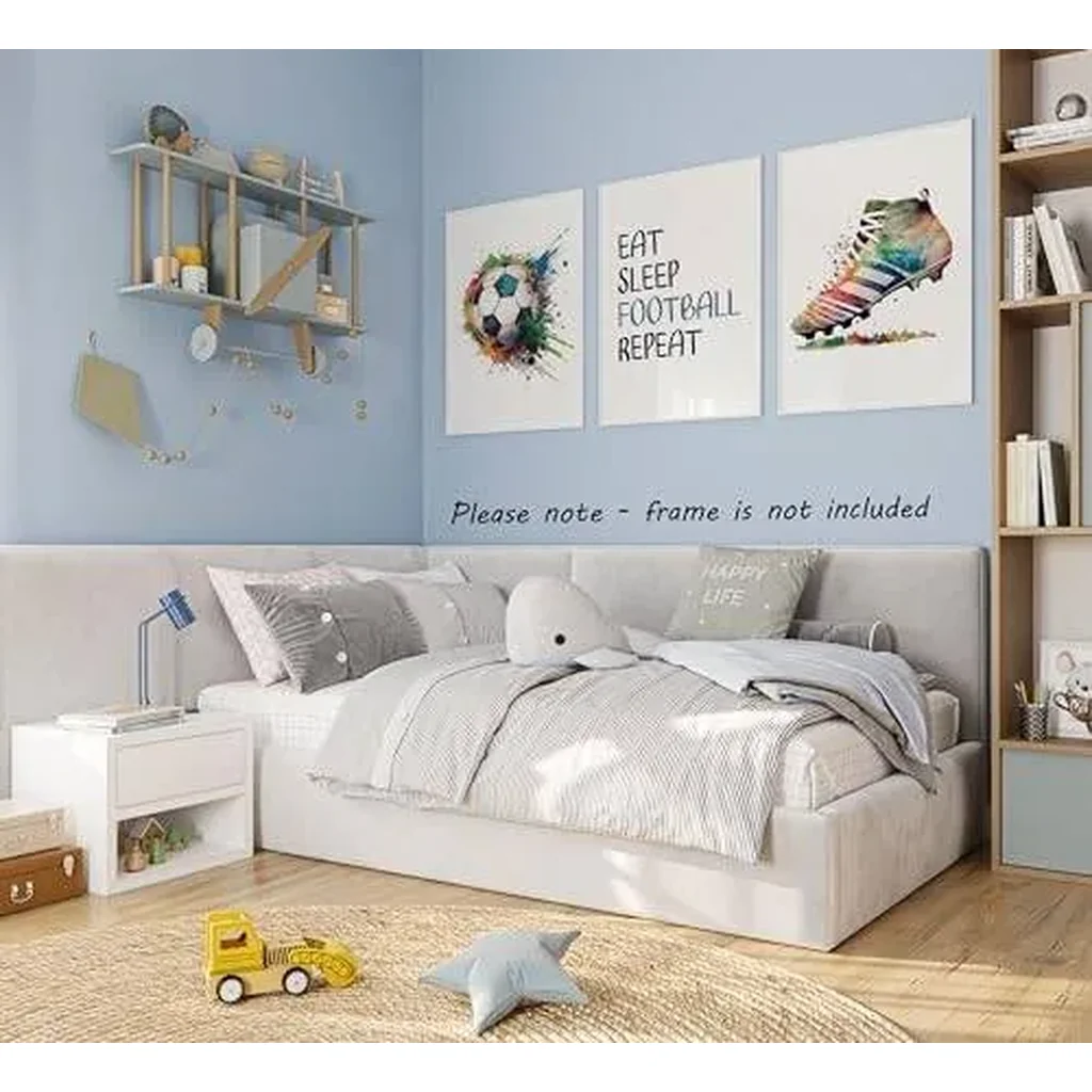 ALAYRA Football Set of 3 Unframed Prints - Boots and Ball With Quote Posters, Multi Watercolour Splash, Boys Girls Bedroom Wall Art, Soccer Decor, Eat Sleep Football Repeat (A4) 01 - Image 4