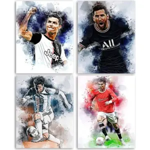 ALAYRA Football Star Wall Art Posters, Soccer Superstar Canvas Posters, Inspirational Football Sports Art Prints for Office Living Room Home Decor, Set of 4 (8"x10" Unframed) 01
