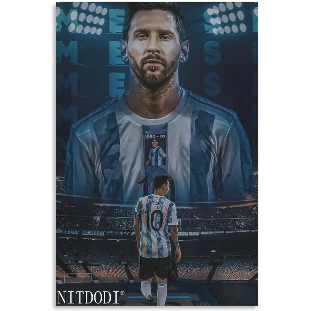 ALAYRA Football Stars Cristiano and Lionel Canvas Poster Art Wall Decor (Unframed) 12inx18in(30cmx45cm) (Messi) 01