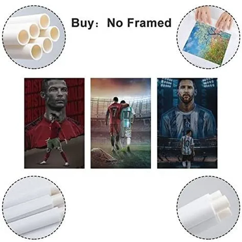 ALAYRA Football Stars Cristiano Ronaldo and Lionel Messi Canvas Poster Art Wall Decor (Unframed) 12inx18in(30cmx45cm) (3 Panel) 01 - Image 2