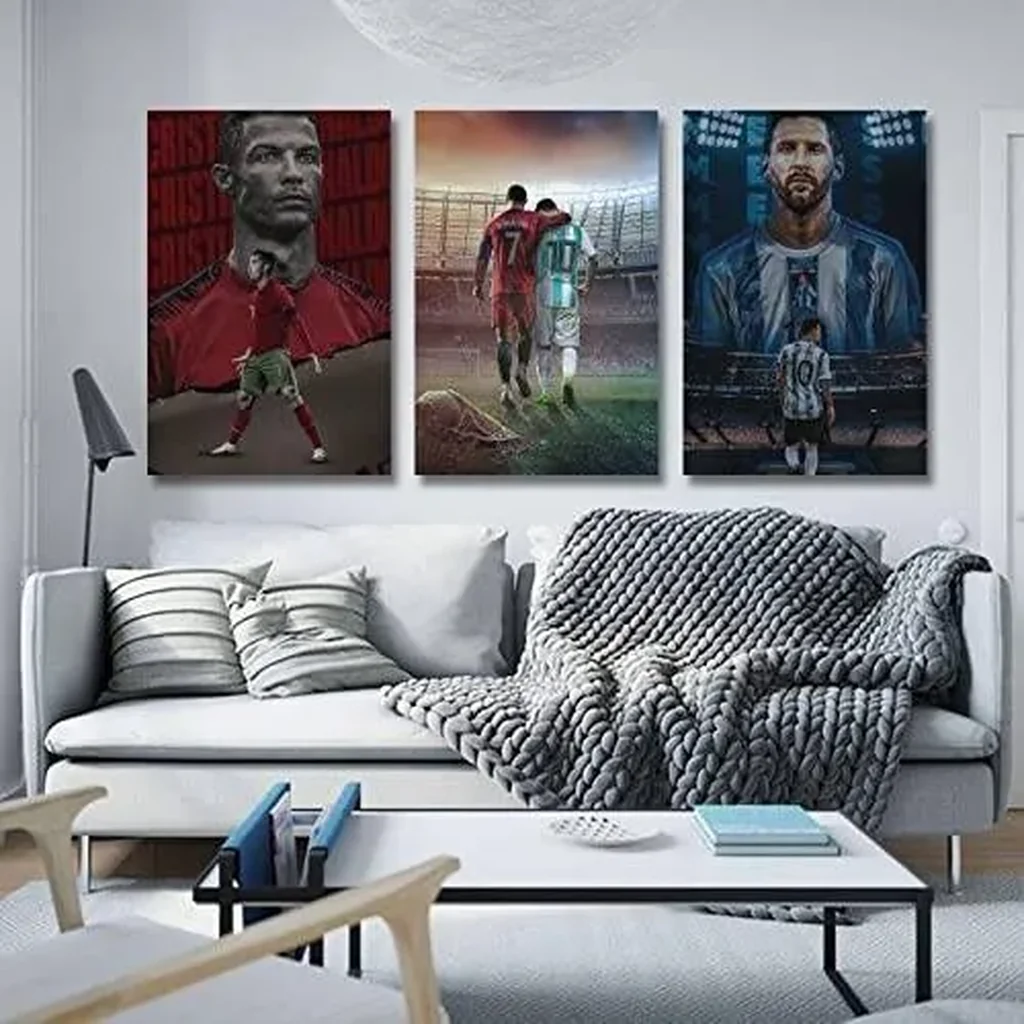 ALAYRA Football Stars Cristiano Ronaldo and Lionel Messi Canvas Poster Art Wall Decor (Unframed) 12inx18in(30cmx45cm) (3 Panel) 01 - Image 3