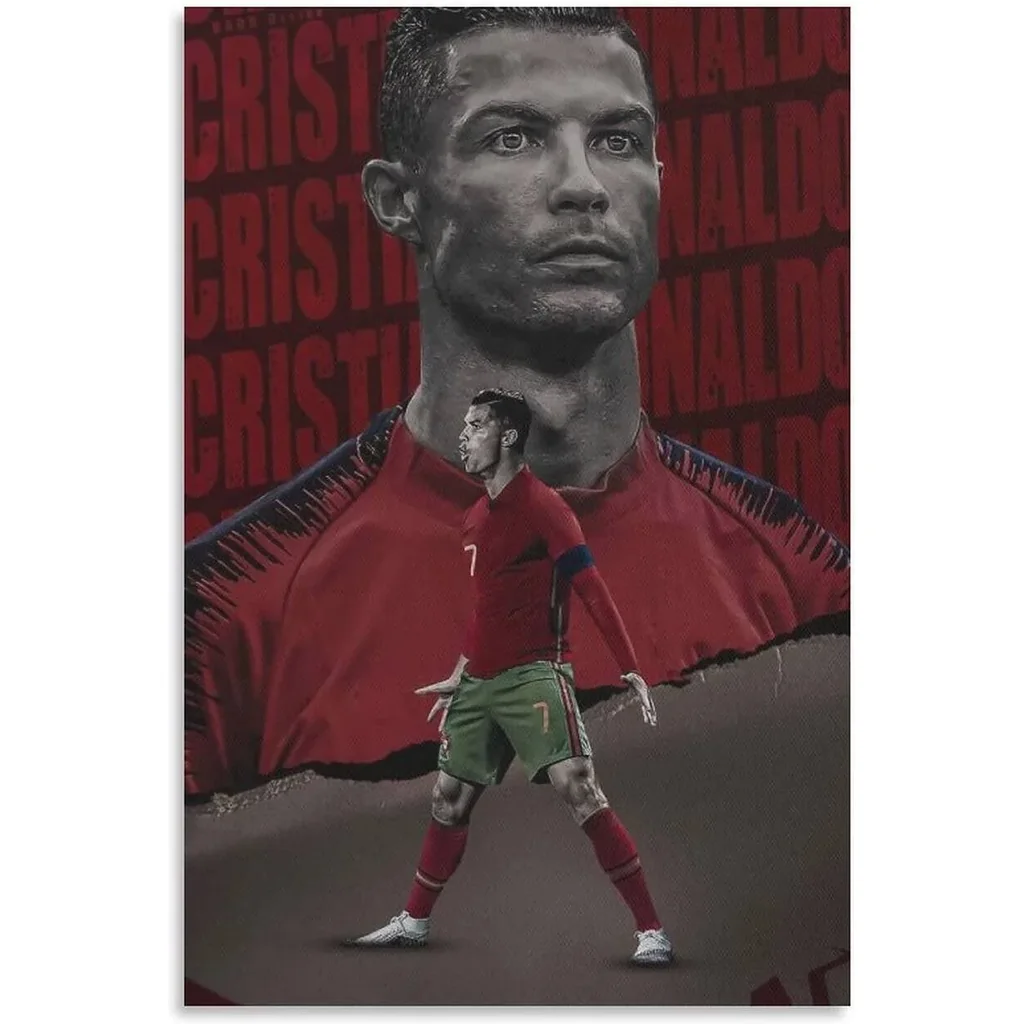 ALAYRA Football Stars Cristiano Ronaldo and Lionel Messi Canvas Poster Art Wall Decor (Unframed) 12inx18in(30cmx45cm) (Cristiano Ronaldo) 01