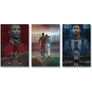 ALAYRA Football Stars Cristiano Ronaldo and Lionel Messi Canvas Poster Art Wall Decor (Unframed) 16inx24in(40cmx60cm) (3 Panel) 01