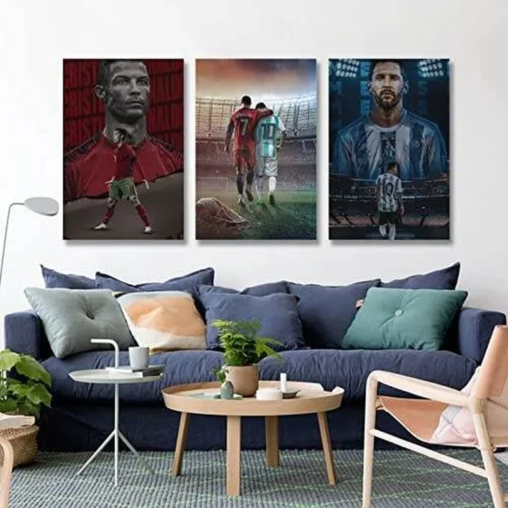 ALAYRA Football Stars Cristiano Ronaldo and Lionel Messi Canvas Poster Art Wall Decor (Unframed) 16inx24in(40cmx60cm) (3 Panel) 01 - Image 3