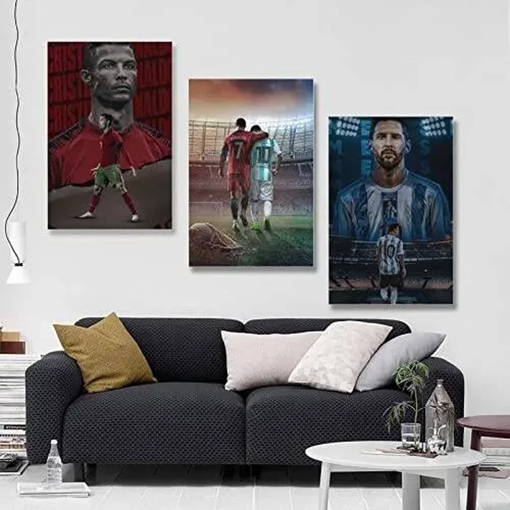 ALAYRA Football Stars Cristiano Ronaldo and Lionel Messi Canvas Poster Art Wall Decor (Unframed) 16inx24in(40cmx60cm) (3 Panel) 01 - Image 4