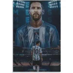 ALAYRA Football Stars Cristiano Ronaldo and Lionel Messi Canvas Poster Art Wall Decor (Unframed) 16inx24in(40cmx60cm) (Messi) 01