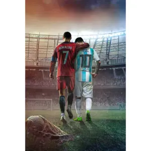 ALAYRA Football Stars Cristiano Ronaldo and Lionel Messi Canvas Poster Wall Decor (Unframed) 12inx18in(30cmx45cm) (Messi and Ronaldo) 01