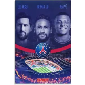ALAYRA Football Superstar Messi Neymar Mbappe Poster PSG Big 3 Canvas Wall Art Decorative Paintings Kid's Bedroom Decoration Aesthetics Living Room Unframed 12x18inch(30x45cm) 01