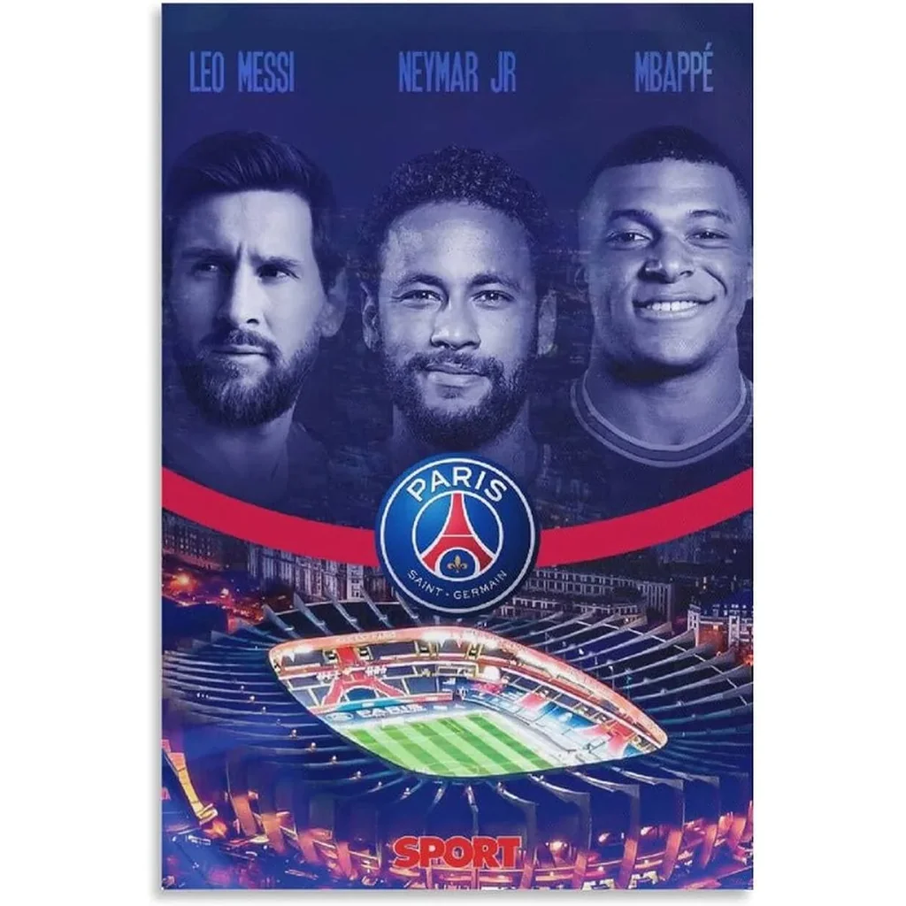 ALAYRA Football Superstar Messi Neymar Mbappe Poster PSG Big 3 Printed Decorative Paintings Fabric Canvas Wall Art Living Room Restaurant Landscape Unframed 08x12inch(20x30cm) 01