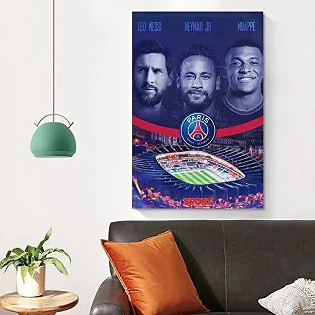 ALAYRA Football Superstar Messi Neymar Mbappe Poster PSG Big 3 Printed Decorative Paintings Fabric Canvas Wall Art Living Room Restaurant Landscape Unframed 08x12inch(20x30cm) 01 - Image 2