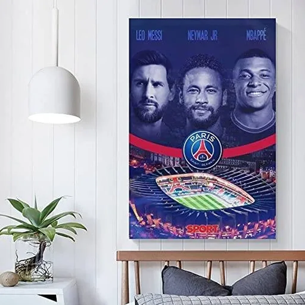 ALAYRA Football Superstar Messi Neymar Mbappe Poster PSG Big 3 Printed Decorative Paintings Fabric Canvas Wall Art Living Room Restaurant Landscape Unframed 08x12inch(20x30cm) 01 - Image 3