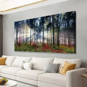 ALAYRA Forest Pictures Canvas Wall Art for Living room Bedroom Wall Decor, Sunrise Wall Art Print Paitnings for home Decor, Morden Artwork Tree Morning light Canvas Art Waterproof Stretched Ready to 0