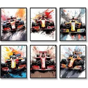 ALAYRA Formula 1 Racing Car Wall Art Formula Racing Poster Race Car Wall Decor Set of 6 Unframed (8''x10'') Supercar Poster Man Cave Boys Room Wall Decor 01