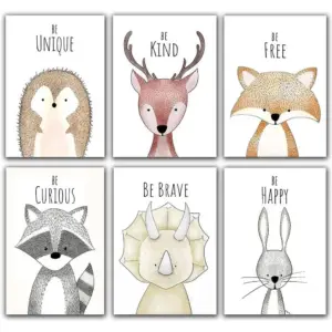ALAYRA Fox Deer Hedgehog Rabbit Raccoon Nursery Inspirational Art Wall Decor - 8"x10" Unframed Set of 6 Prints - Baby Room Newborn Quotes Bedroom Artwork 01