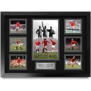 ALAYRA FR A2 George Best, Bobby Charlton Dennis Law Man Utd Printed Memorabilia Signed Autograph Photograph Display for Football Fans and Supporters - A2 Framed 01