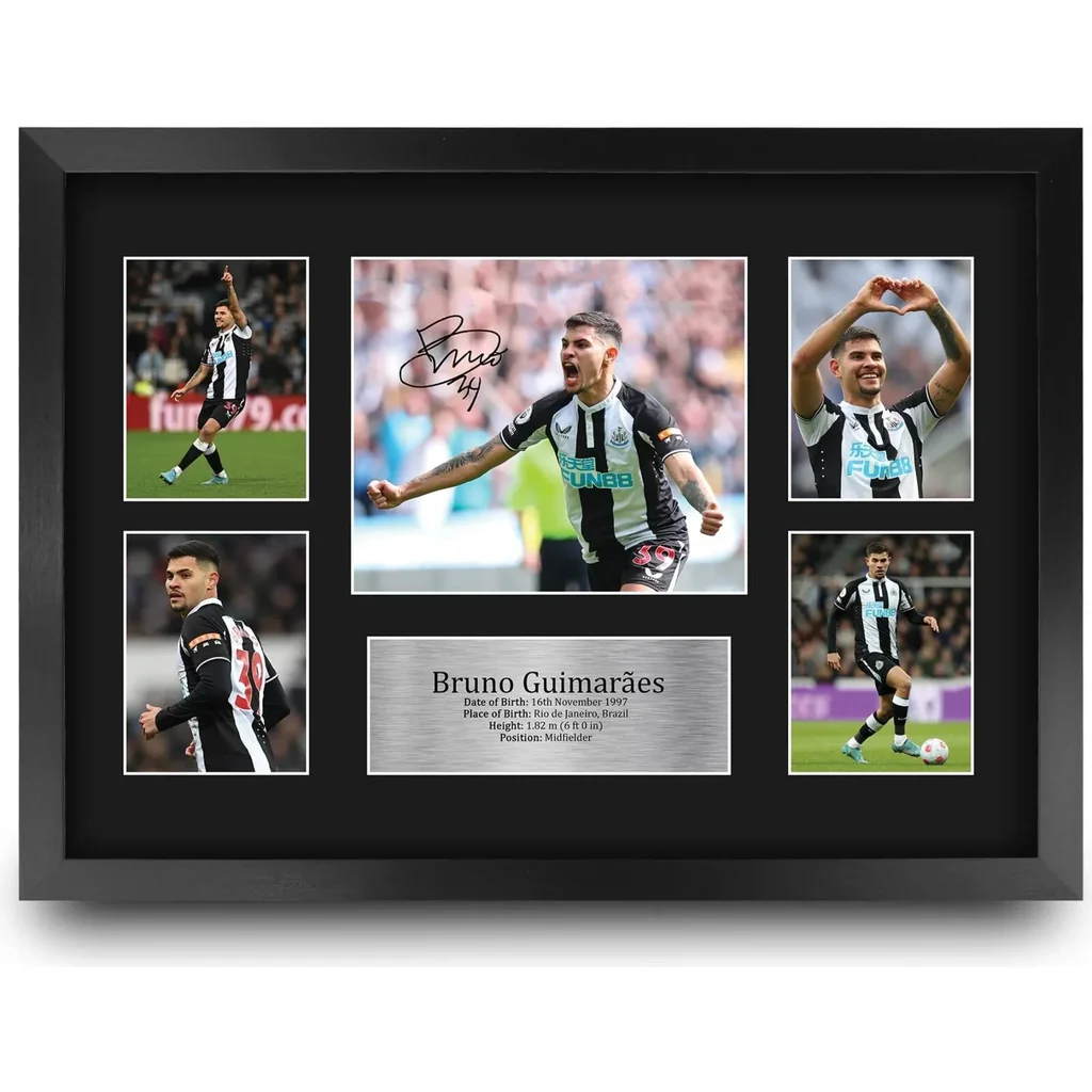 ALAYRA FR A3 Bruno Guimaraes Magpies Printed Memorabilia Signed Autograph Photograph Display for Football Fans and Supporters - A3 Framed 01