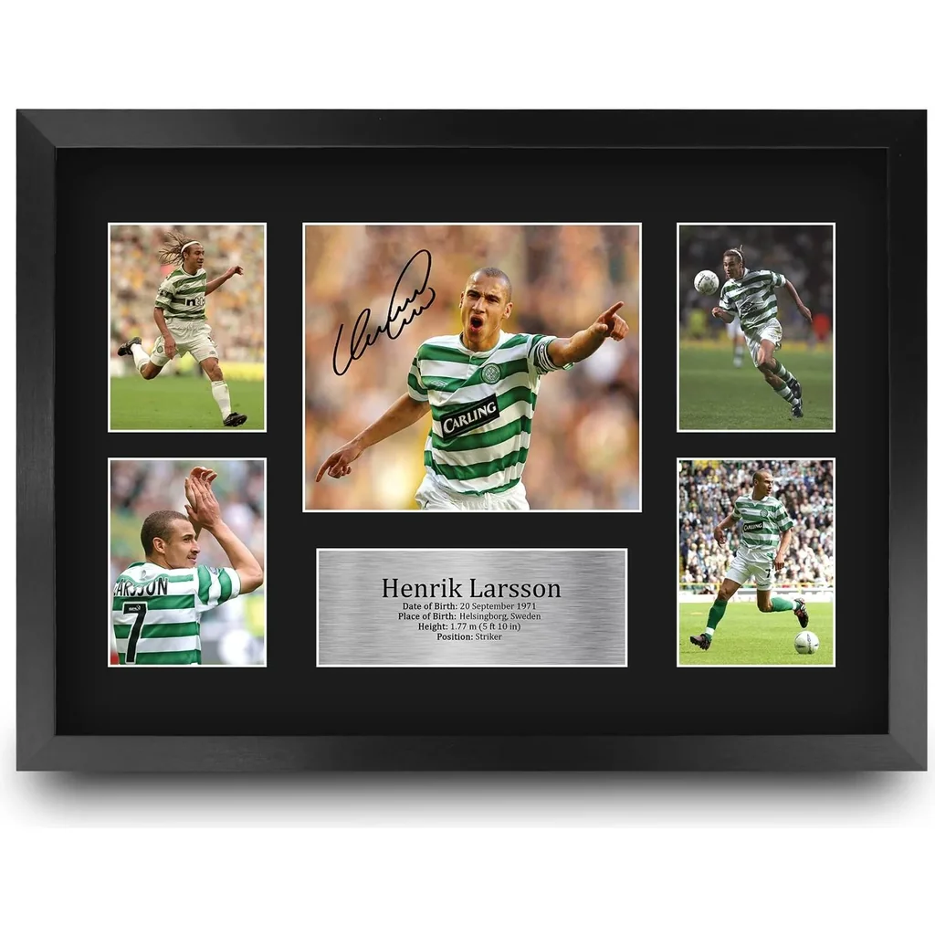 ALAYRA FR A3 Henrik Larsson Celtic Printed Memorabilia Signed Autograph Photograph Display for Football Fans and Supporters - A3 Framed 01
