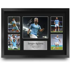 ALAYRA FR A3 Sergio Aguero Manchester City Man City Gifts Printed Signed Autograph Picture for Football Fans and Supporters - A3 Framed 01