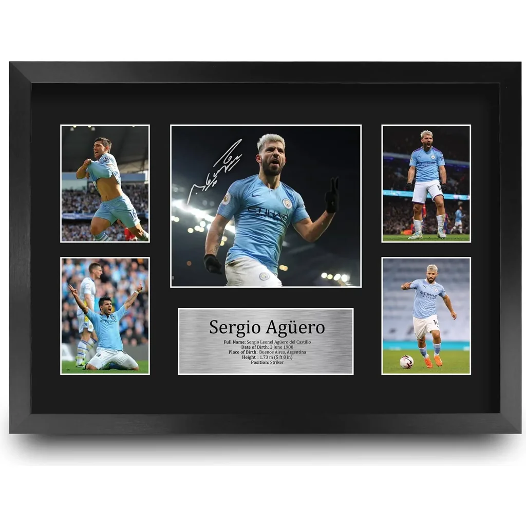 ALAYRA FR A3 Sergio Aguero Manchester City Man City Gifts Printed Signed Autograph Picture for Football Fans and Supporters - A3 Framed 01