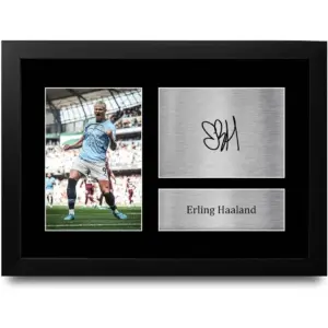 ALAYRA FR A4 Erling Haaland Manchester City Gifts Printed Signed Autograph Picture for Football Fans and Supporters - A4 Framed 01