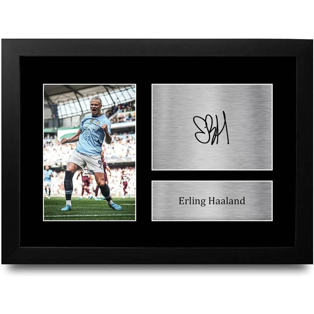 ALAYRA FR A4 Erling Haaland Manchester City Gifts Printed Signed Autograph Picture for Football Fans and Supporters - A4 Framed 01