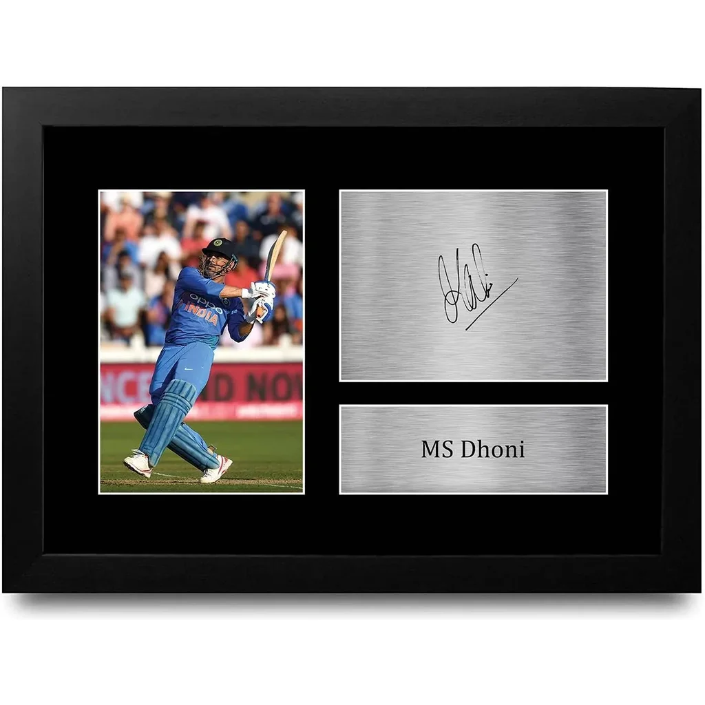 ALAYRA FR A4 MS Dhoni Indian Cricket Team Gifts Printed Signed Autograph Picture for Cricketer Memorabilia Fans - A4 Framed 01