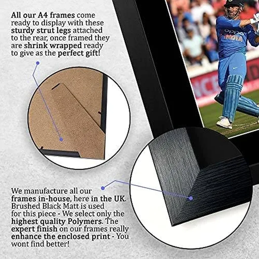 ALAYRA FR A4 MS Dhoni Indian Cricket Team Gifts Printed Signed Autograph Picture for Cricketer Memorabilia Fans - A4 Framed 01 - Image 5