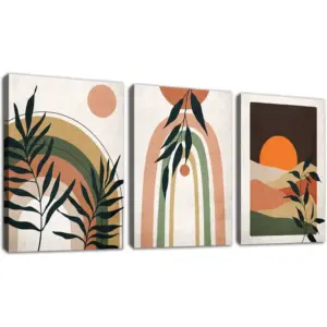 ALAYRA Framed Boho Wall Art Set of 3 Minimalist Wall Pictures Abstract Botanical Geometric Canvas Prints Mid Century Modern Wall Decor for Living Room Bedroom Home Office 16"x24"x3 Pcs 01