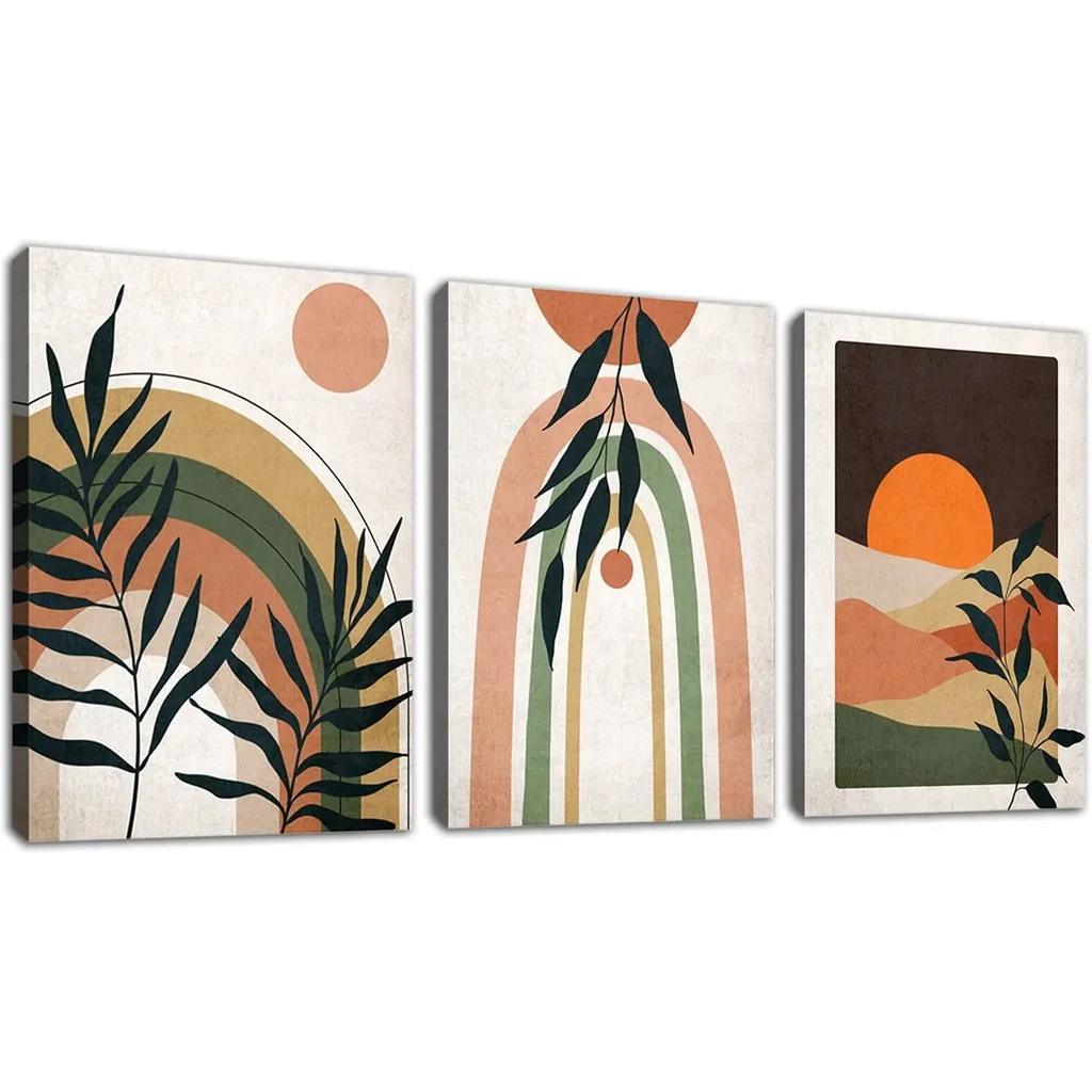 ALAYRA Framed Boho Wall Art Set of 3 Minimalist Wall Pictures Abstract Botanical Geometric Canvas Prints Mid Century Modern Wall Decor for Living Room Bedroom Home Office 16"x24"x3 Pcs 01