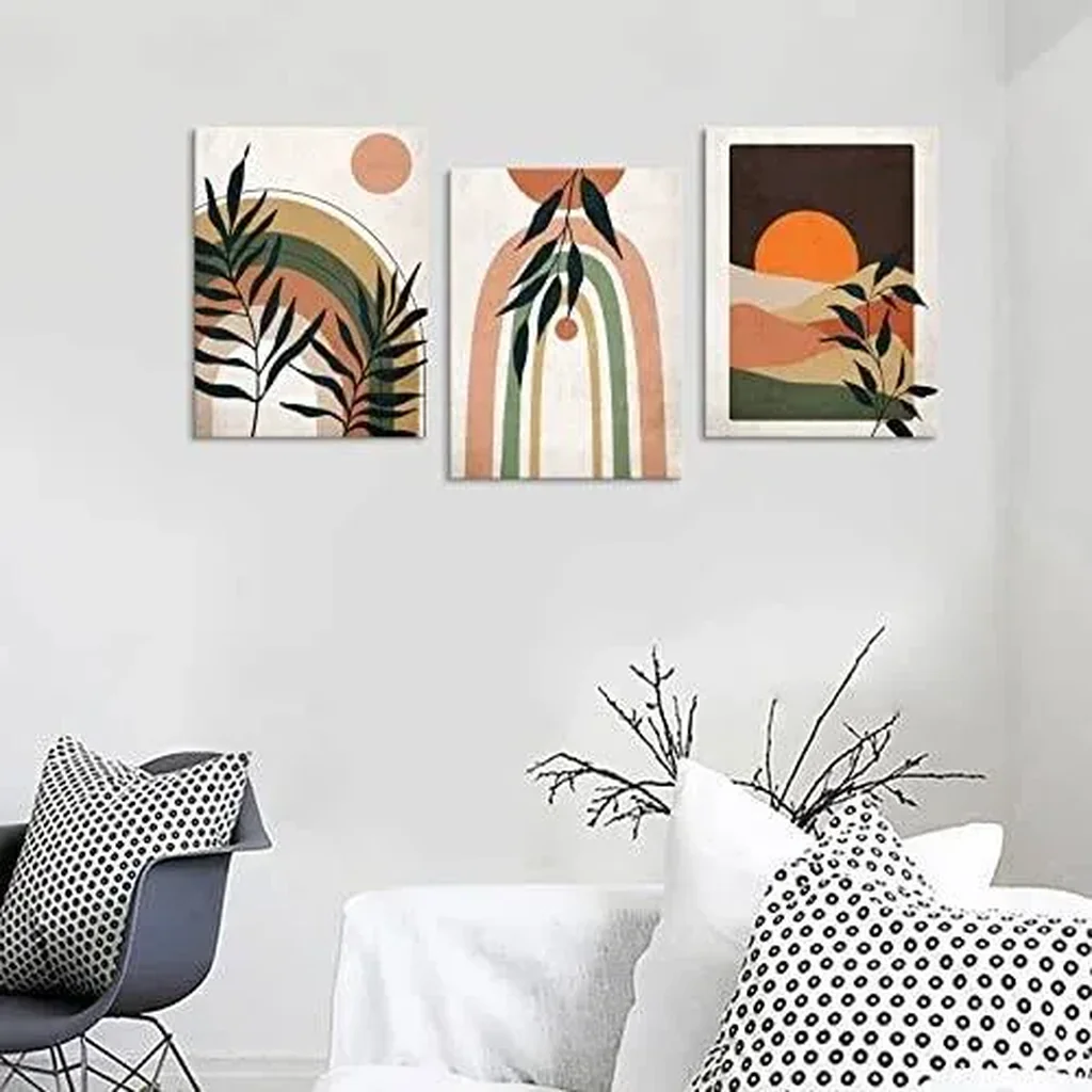 ALAYRA Framed Boho Wall Art Set of 3 Minimalist Wall Pictures Abstract Botanical Geometric Canvas Prints Mid Century Modern Wall Decor for Living Room Bedroom Home Office 16"x24"x3 Pcs 01 - Image 2