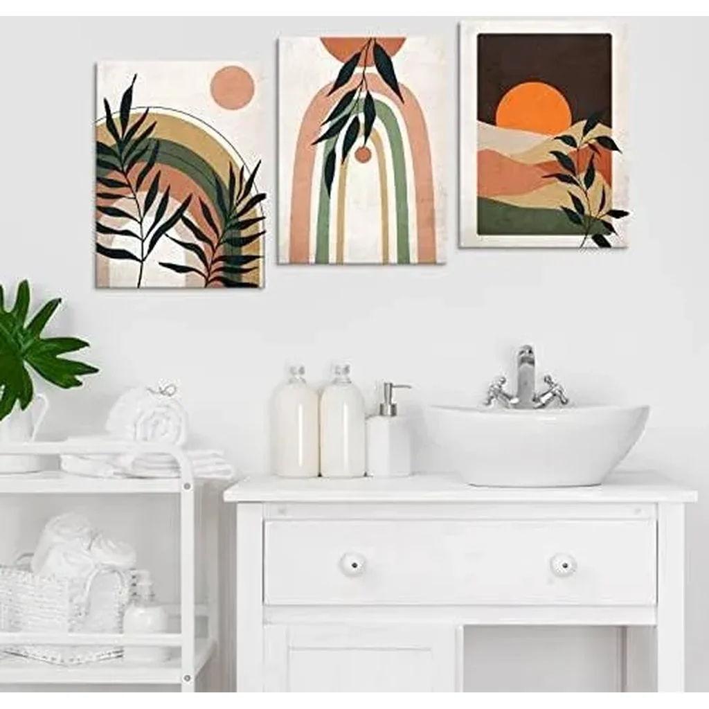 ALAYRA Framed Boho Wall Art Set of 3 Minimalist Wall Pictures Abstract Botanical Geometric Canvas Prints Mid Century Modern Wall Decor for Living Room Bedroom Home Office 16"x24"x3 Pcs 01 - Image 3