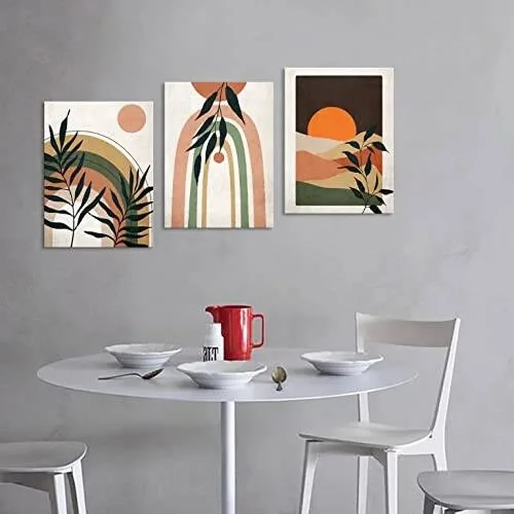 ALAYRA Framed Boho Wall Art Set of 3 Minimalist Wall Pictures Abstract Botanical Geometric Canvas Prints Mid Century Modern Wall Decor for Living Room Bedroom Home Office 16"x24"x3 Pcs 01 - Image 4
