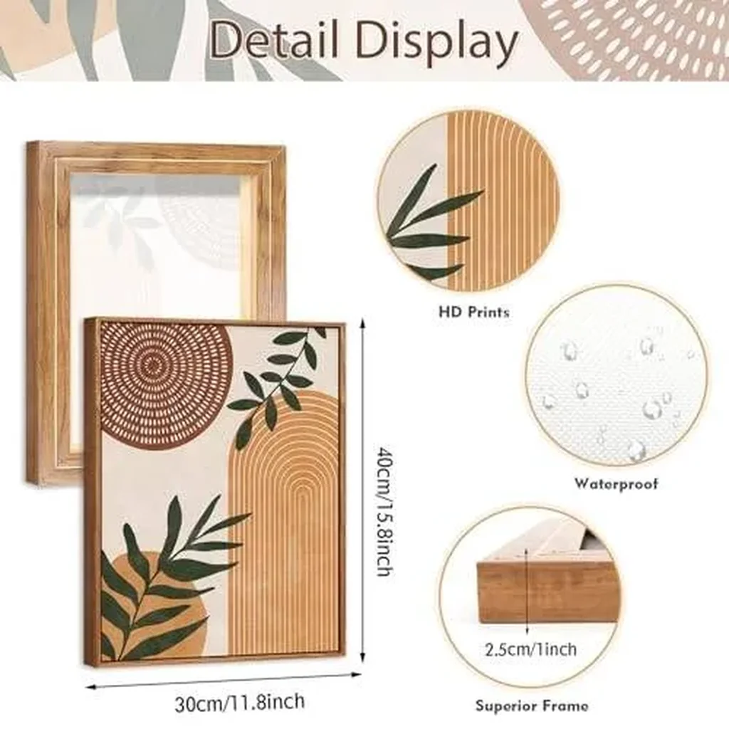 ALAYRA Framed Boho Wall Art Set of 3, 12x14 Mid Century Modern Wall Decor, Bohemian Sun Geometric Painting, Large Abstract Canvas Art Print for Living Room Bedroom, Dining Room Office Bathroom 01 - Image 2