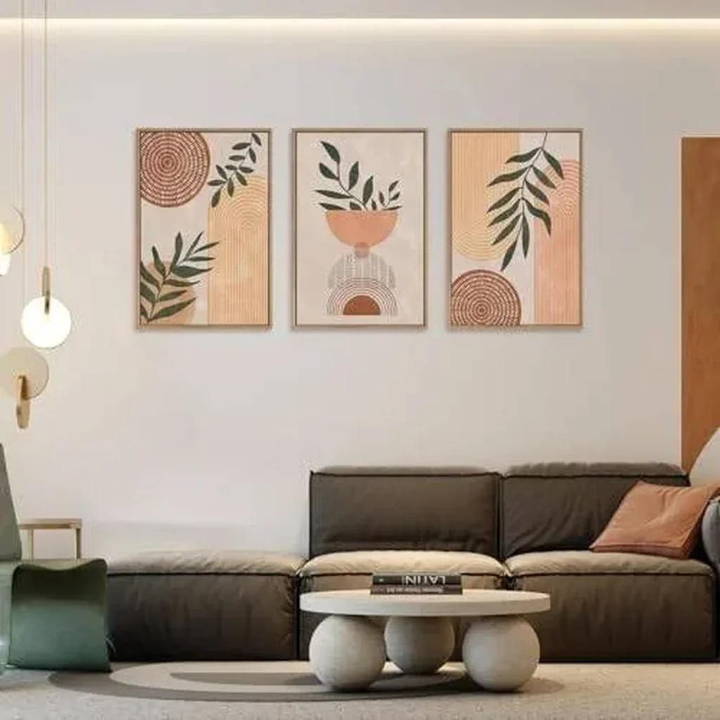 ALAYRA Framed Boho Wall Art Set of 3, 12x14 Mid Century Modern Wall Decor, Bohemian Sun Geometric Painting, Large Abstract Canvas Art Print for Living Room Bedroom, Dining Room Office Bathroom 01 - Image 4