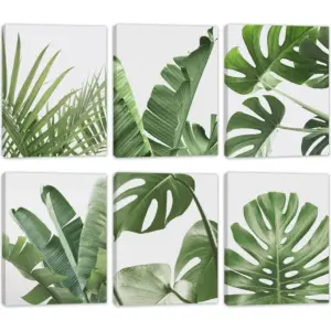 ALAYRA Framed Botanical Wall Art Prints with WOODEN FRAME INSIDE Set of 6 Tropical Leaves Plant Leaf Canvas Print Wall Decor Green Wall Art Posters Bedroom Living Room Decor (8"x10" FRAME) 01