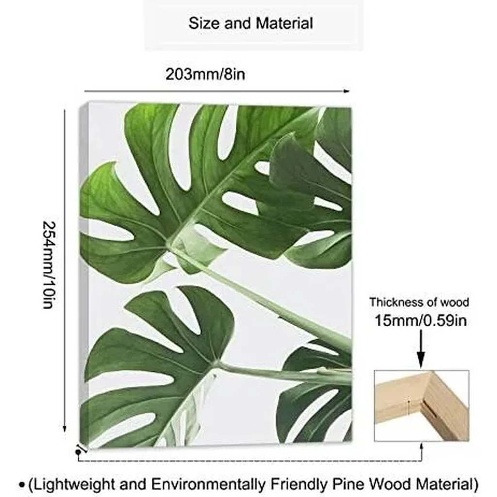 ALAYRA Framed Botanical Wall Art Prints with WOODEN FRAME INSIDE Set of 6 Tropical Leaves Plant Leaf Canvas Print Wall Decor Green Wall Art Posters Bedroom Living Room Decor (8"x10" FRAME) 01 - Image 2