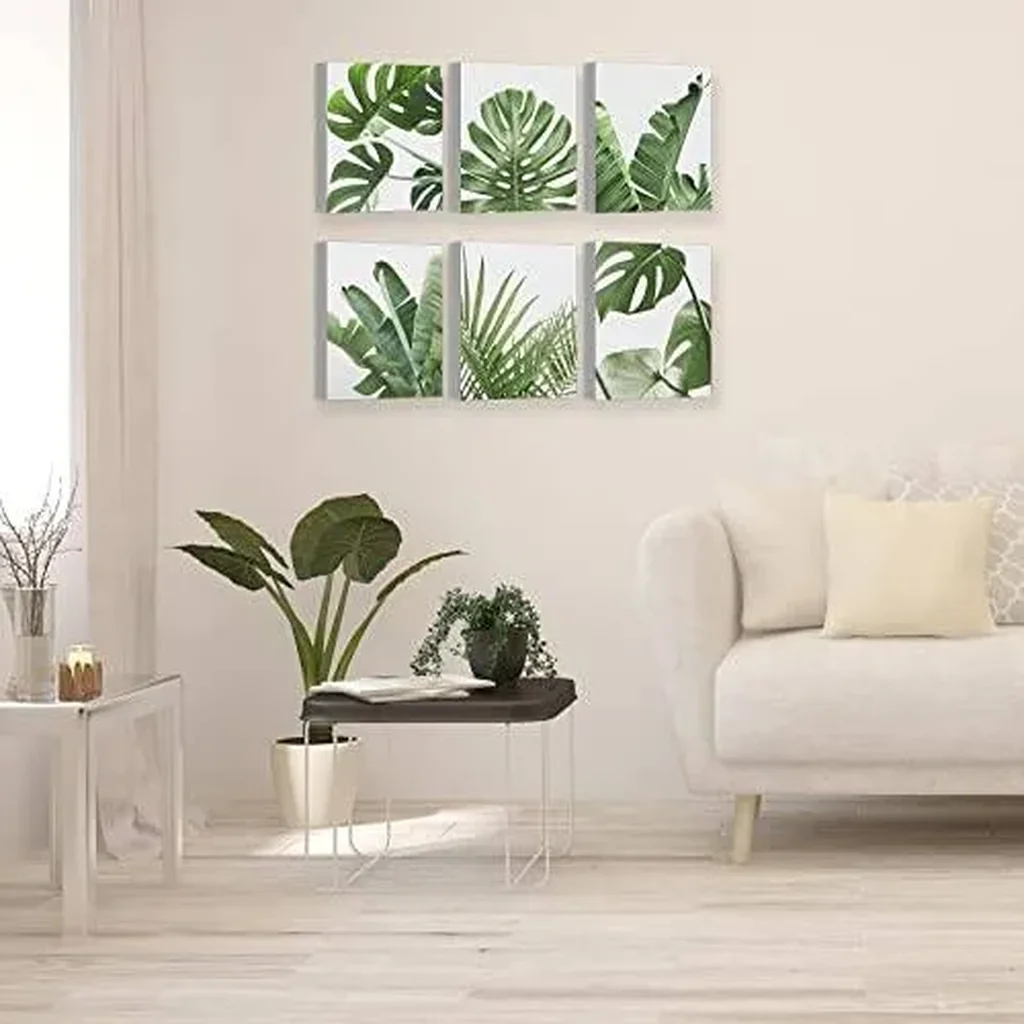 ALAYRA Framed Botanical Wall Art Prints with WOODEN FRAME INSIDE Set of 6 Tropical Leaves Plant Leaf Canvas Print Wall Decor Green Wall Art Posters Bedroom Living Room Decor (8"x10" FRAME) 01 - Image 4