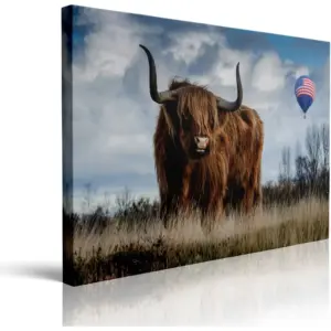 ALAYRA Framed Canvas Highland Cow Wall Art Stuffed Animal Pictures Farmhouse Prints Kids Bathroom Bathtub Decor Paintings Home Decoration Artwork Ready To Hang (16x24 INCH) 01