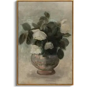 ALAYRA Framed Canvas Prints Art Vintage Decor, Flowers in Vase Paintings Wall Art, Large Floral Pictures Hanging Decor for Bedroom Bathroom, Office Living Room Wall Decoration, 24"x36" 01