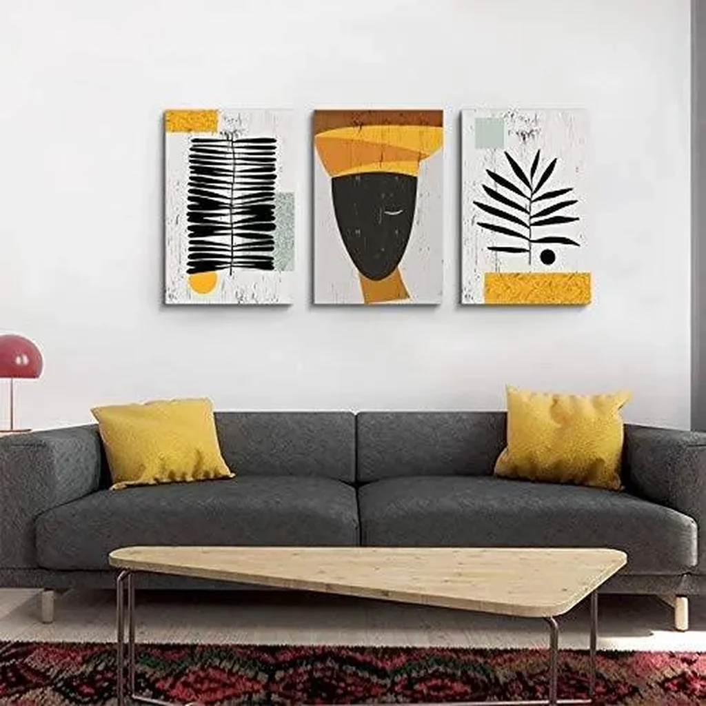 ALAYRA Framed Canvas Wall Art African Ethno Motive Wall Art Set, Abstract Ethno Art, African American Woman Portrait, Black Orange Print, Contemporary Collage, Minimalist (A-3pcs, 12x16inchx3pcs) 01 - Image 3