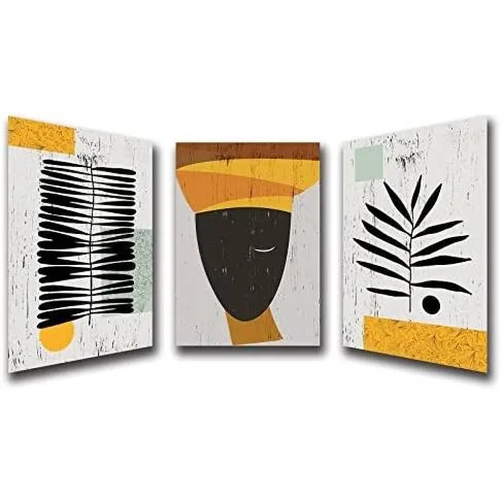 ALAYRA Framed Canvas Wall Art African Ethno Motive Wall Art Set, Abstract Ethno Art, African American Woman Portrait, Black Orange Print, Contemporary Collage, Minimalist (A-3pcs, 12x16inchx3pcs) 01 - Image 6