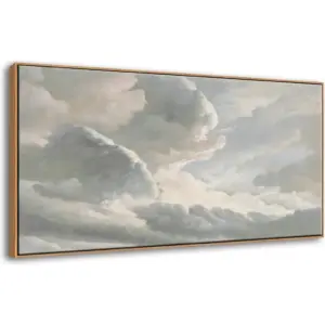 ALAYRA Framed Canvas Wall Art, Clouds with a Sunset Vintage Painting Prints, Classical Sky Cloud Pictures Nature Wall Art, Modern Farmhouse Country Decoration, Home Bedroom Living Room Decor 20"x40" 0