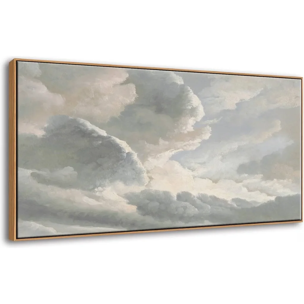 ALAYRA Framed Canvas Wall Art, Clouds with a Sunset Vintage Painting Prints, Classical Sky Cloud Pictures Nature Wall Art, Modern Farmhouse Country Decoration, Home Bedroom Living Room Decor 20"x40" 0