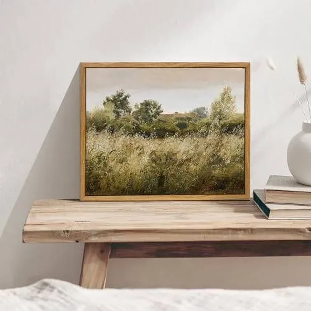 ALAYRA Framed Canvas Wall Art, Vintage Meadow Landscape Wall Art Prints, Retro Country Wildflower Field Farmhouse Wall Decor Ready To Hang for Bedroom, Bathroom, Living Room, Kitchen, Vintage Room 01 - Image 3