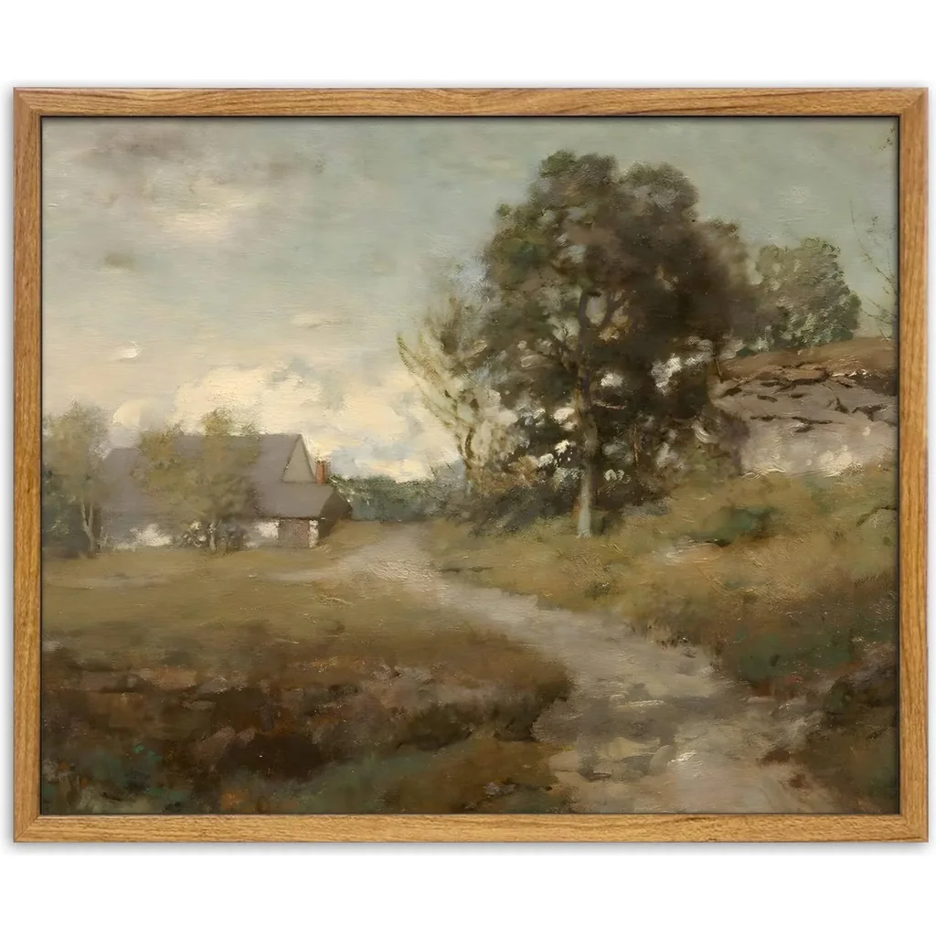 ALAYRA Framed Canvas Wall Art, Vintage Wall Decor Countryside Road Pictures, Ready to Hang Painting for Living Room Bedroom Bathroom, 12x16in 01